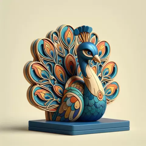 210 Color 3D Model of a Peacock on Base, totem, elephant, giraffe, fairy, character, peacock, magic, monster, miniature, dog, cat, minimalist, fantasy, collectible, figurine, wolf, decorative, animals, STL, DND, ARTE, art
