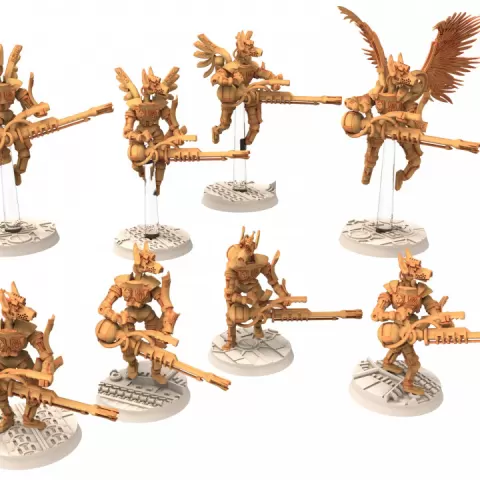 Cinan - Anubis - Chemou - Payni : Support, Battle Drone, space robot guardians of the Necropolis, modular posable miniatures by Proxywars