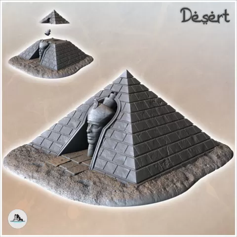 Egyptian Pyramid with Large Carved Pharaoh Statue (21) - Canyon Sandy Landscape 28mm 15mm RPG DND Nomad Desertland African by Hartolia Miniatures
