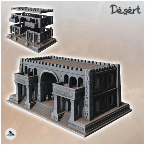 Large Egyptian building with crenellated roof and double balconies (17) - Canyon Sandy Landscape 28mm 15mm RPG DND Nomad Desertland African by Hartolia Miniatures