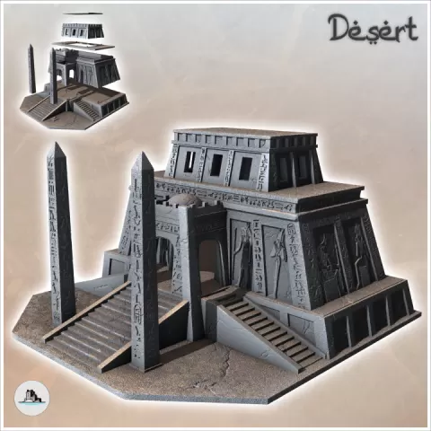 Egyptian Temple with Double Obelisk and Multiple Access Stairs (16) - Canyon Sandy Landscape 28mm 15mm RPG DND Nomad Desertland African by Hartolia Miniatures