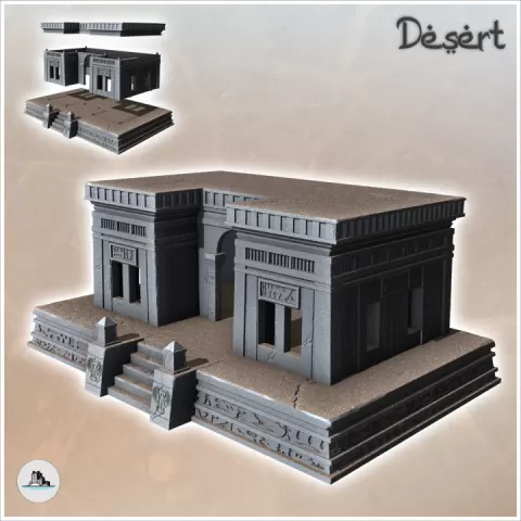 Flat-roofed desert public building on platform with access stairs (14) - Canyon Sandy Landscape 28mm 15mm RPG DND Nomad Desertland African by Hartolia Miniatures
