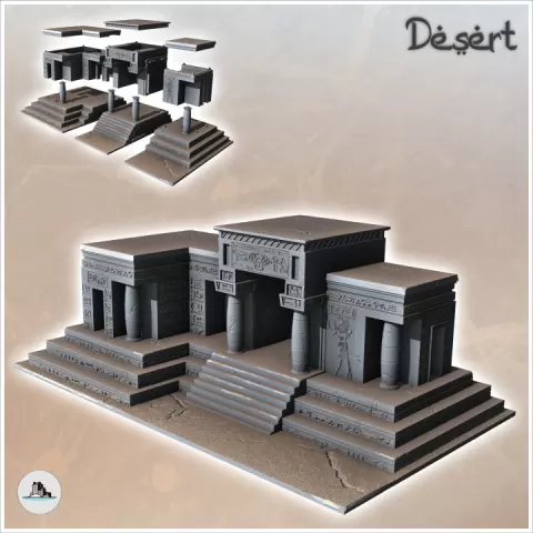 Desert building with wide access staircase and columns (12) - Canyon Sandy Landscape 28mm 15mm RPG DND Nomad Desertland African by Hartolia Miniatures