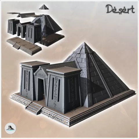 Egyptian Pyramid with Monumental Platform Entrance (2) - Canyon Sandy Landscape 28mm 15mm RPG DND Nomad Desertland African by Hartolia Miniatures
