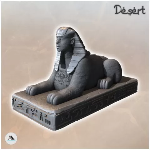Reclining Sphinx with Nemesis on Stone Platform (9) - Canyon Sandy Landscape 28mm 15mm RPG DND Nomad Desertland African by Hartolia Miniatures