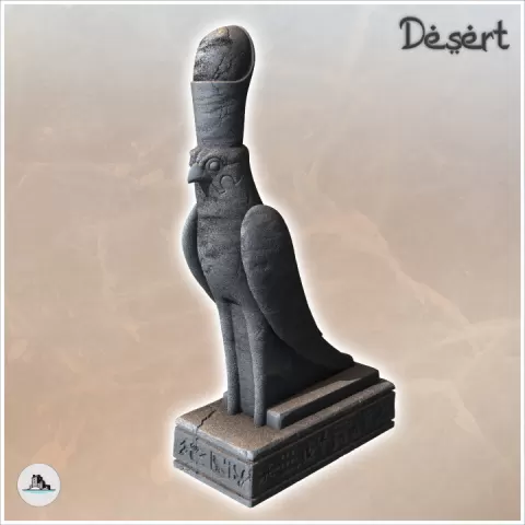 Statue of the Egyptian god Horus on platform (2) - Canyon Sandy Landscape 28mm 15mm RPG DND Nomad Desertland African by Hartolia Miniatures