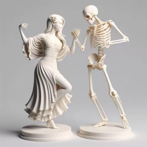 116 Tango of Life and Death 3D-Printed Ivory-Style Minimalist Statues, witch, werewolf, character, DND, skull, monster, skeleton, minimalist, miniature, figurine, collectible, gorgon, decorative, Halloween, STL