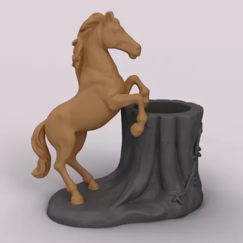 Majestic Rearing Horse & Tree Stump Planter - Modular 2026 Year of the Horse & Christmas Gift STL