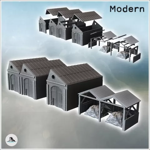 Set of industrial brick warehouses with large wooden access - Hartolia Miniatures