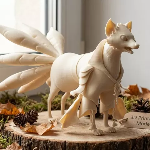 Nine-Tailed Fox (Kitsune) Figurine – Fantasy Fox Toy STL – 3D Printable Sculpture by Sergey Koznov