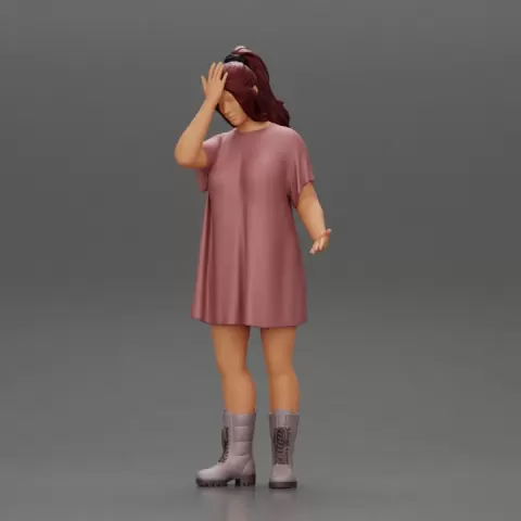 Young Beautiful Girl wearing long Shirt and boots Surprised by 3DGeschaft Miniatures Figures