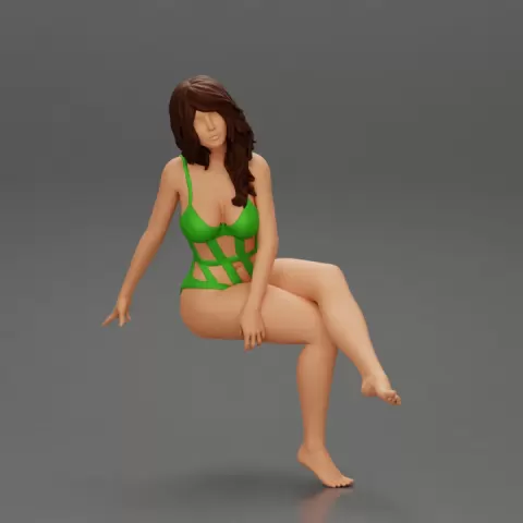 Sexy Girl In a onepiece Bikini Sitting On A Car by 3DGeschaft Miniatures Figures