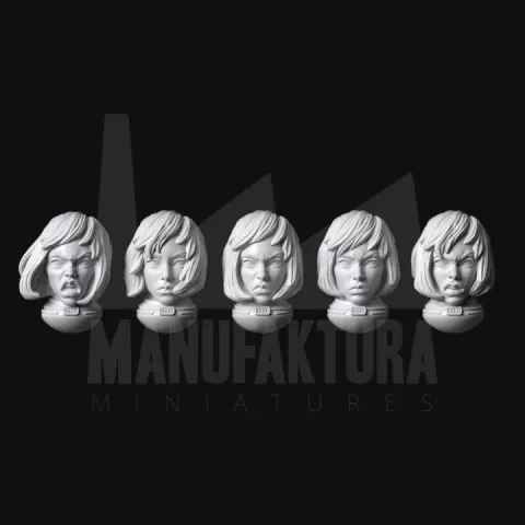 Sedition Series 06b - Battle Sister Heads with Emotive Faces & Hair Down by Manufaktura Miniatures LLC