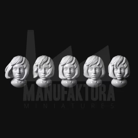 Sedition Series 06a - Battle Sister Heads with Neutral Faces & Hair Down by Manufaktura Miniatures LLC