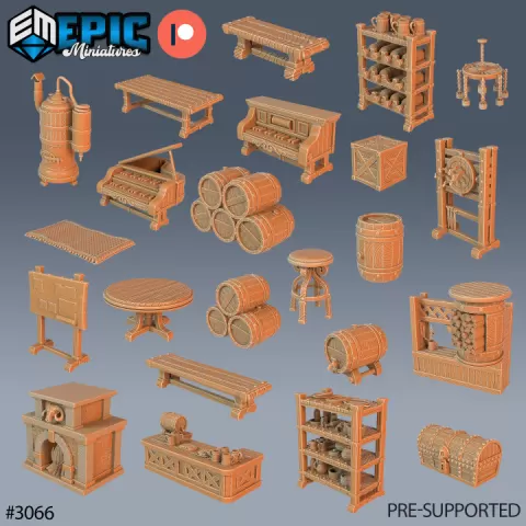 Tavern Equipment Scatter / Medieval Items / Human Village Building / Warrior Pub / Dungeon Area Decoration by Epic-Miniatures
