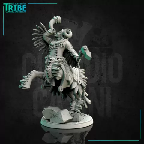 (0131) Male centaur musician with battle horn and axe by Claudio Casini Art