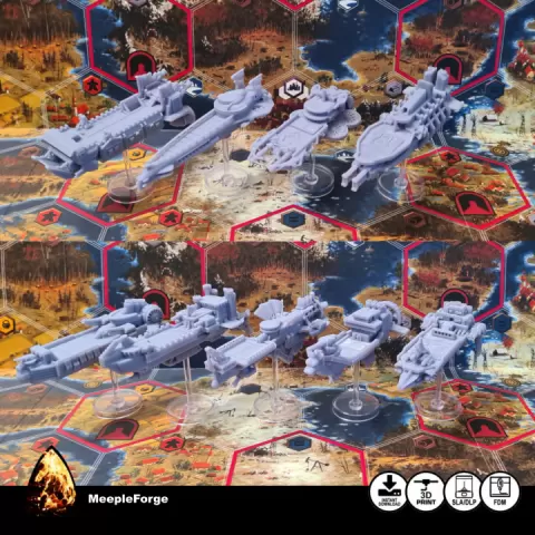 Scythe Upgraded Airships All 9 Factions (STL file download) by Andy at MeepleForge