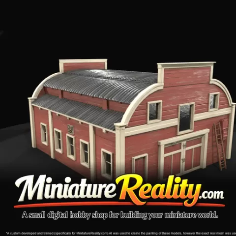 Large Barn with curved metal roof (early 20th century) - HO 1:87 Master STL (print at any scale)