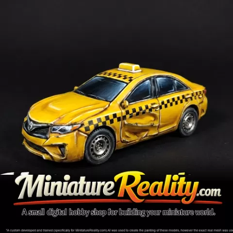 taxi cab sedan (2010s–2020s) — wrecked, crash damage - HO 1:87 Master STL (print at any scale)