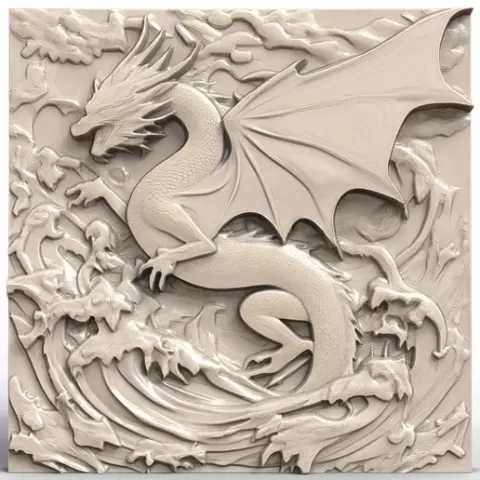 3D Model STL File for CNC Router/Laser & 3D Printer A Dragon Made of Flames Flying over a Frozen Ocean