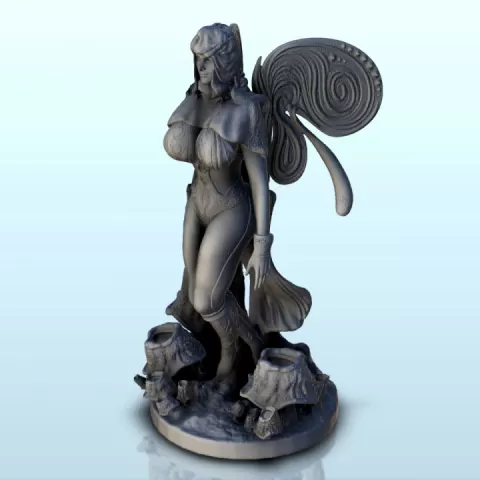 Four winged fairy with cape and veil on mushroom base (censored version) (7) - miniatures erotica woman figure by Hartolia Miniatures