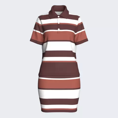 Girls Multi-Color Striped Polo Shirt With Skirt Outfit | Marvelous / Clo3d / obj / fbx