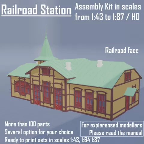 HO, 1:87, Railroad Station assembly kit in scales 1:64, 1:43, 1:76, 1:58, 28 mm