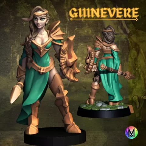 Female Fighter - Queen Guinevere The fierce female fighter - ( female fighter with Spear and shield ) by Moonlight Minis- Christine Van Patten