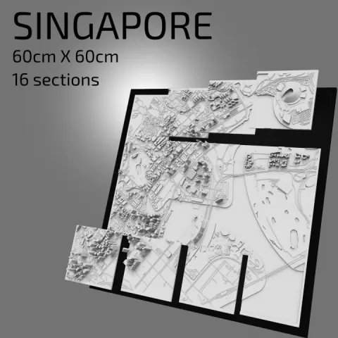 3D Singapore | Digital Files | 3D STL File | Singapore 3D Map | 3D City Art | 3D Printed Landmark | Model of Singapore Skyline | 3D Art by 3DCityframes