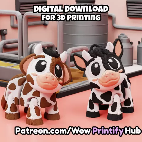 3D Printed Cow Farm Playset: Articulated Flexi Fidget Toy (STL & 3MF File) by WowPrintifyHub