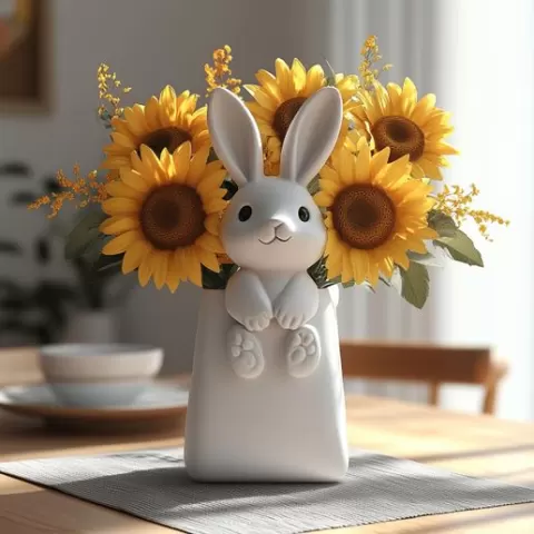 3D Printable Bunny Vase – Cute Animal Flower Holder for Home Decor and Gifts