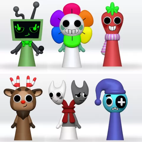 Sprunki Dandys world Astro,Rudie,Sprout,Vee, Razzle Dazzle STL 3D Character Fanart