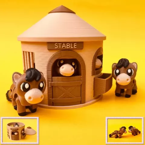 Flexi Horse And Stable House Box : Articulated Farm Animal - Cylix3D