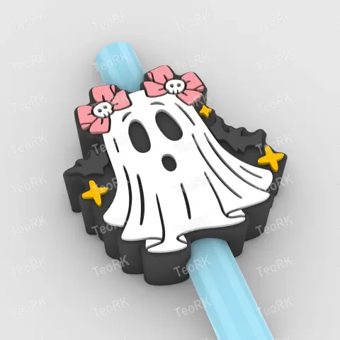 Straw Topper Ghost with skull bows - TeoRk