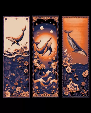 Quilts of the wonders of the sea - whales! - Set of bookmarks