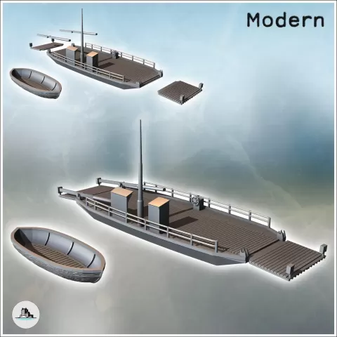 Set of two boats with ferry and wooden boat (2) - miniatures - Hartolia Miniatures
