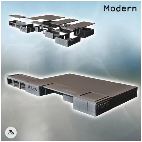 Modern police station with entrance and garage for vehicles - Hartolia Miniatures