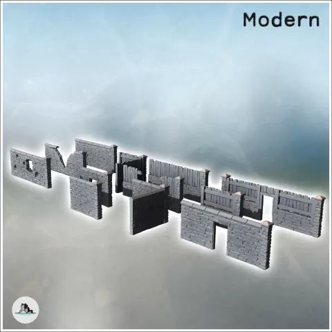 Set of modular rural stone walls with wooden panels (2) - mi - Hartolia Miniatures
