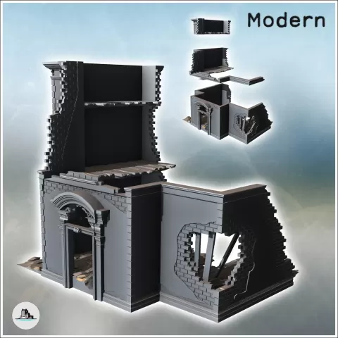 Two-story ruined building with baroque-style entrance door ( - Hartolia Miniatures