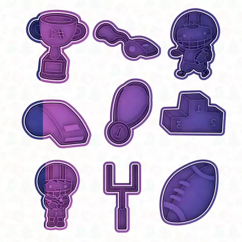 American football cookie cutter set of 9 - Mira3D