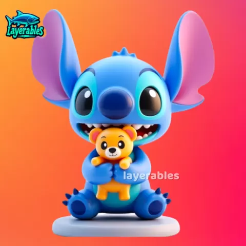 Adorable Stitch Hugging Teddy Bear 3D Model