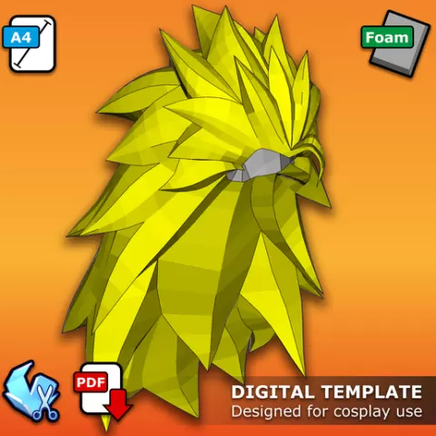 Goku Super Saiyan 3 (SSJ3) – Dragon Ball Cosplay Wig Template – Pepakura PDF