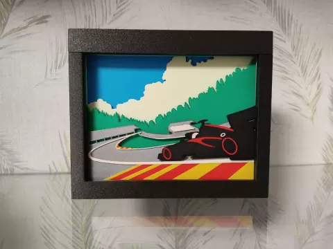 Set of plates for shadow box of the legendary Eau Rouge corner at the Spa-Francorchamps F1 circuit