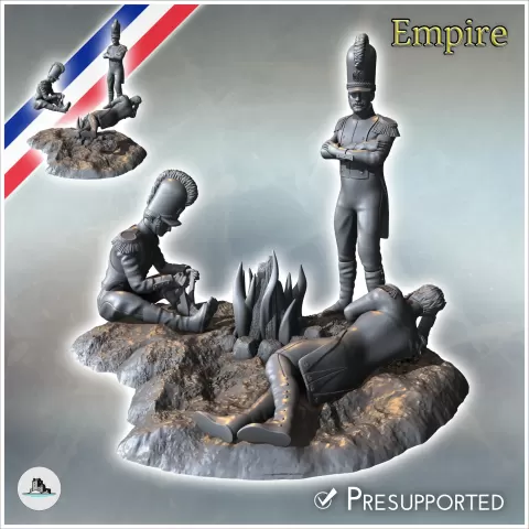 Set of three French Napoleonic infantrymen bivouacked around - Hartolia Miniatures