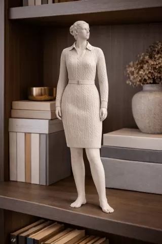 Knit Sweater Dress Woman Statue STL – Cozy Winter Female Figure for 3D Printing