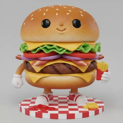 Mascota de Hamburguesa – Juguete Estilizado para Impresión 3 - Alan Rey