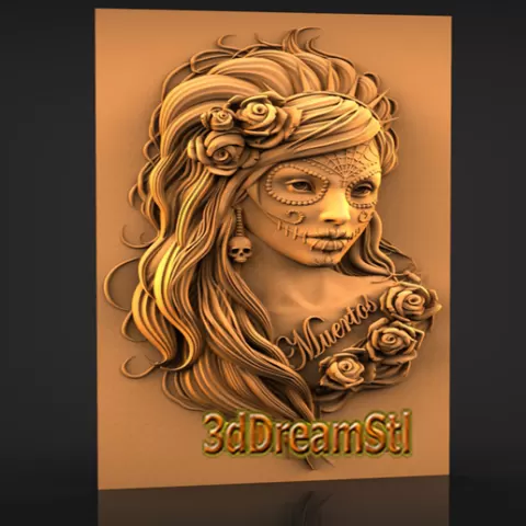Muertos Girl STL model, CNC router engraver, artcam, aspire, cnc files, wood, art, wall decor, CNC