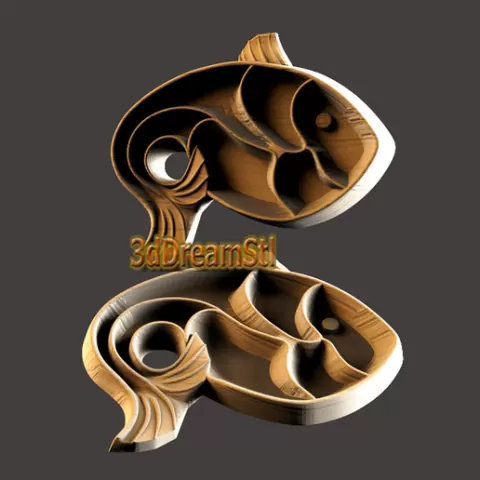 PLATE FISH STL model, CNC router engraver, artcam, aspire, cnc files, wood, art, wall decor, CNC