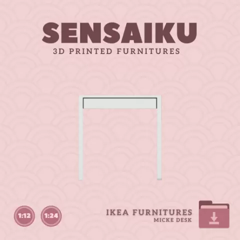 Miniature Replica Micke Desk V2 for Miniature Dollhouse - IKEA (1:12,24,48) - 3D Print Instant Download
