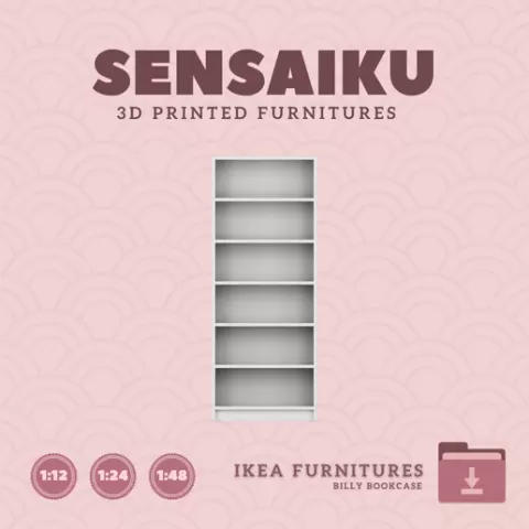Miniature Replica Billy Bookcase (31_5 x 79_5 in) for Miniature Dollhouse - IKEA (1:12,24,48) - 3D Print Instant Download